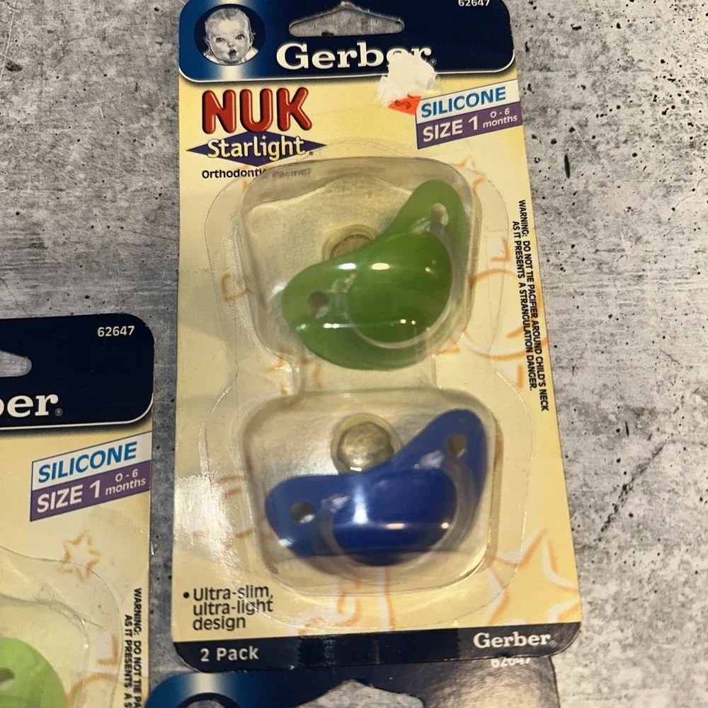 5 Sets Of 2 Gerber NUK starlight pacifier size 1 Green Silicone Green Blue